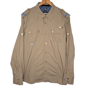 CAVI Mens Khaki Military Style Blue Gold Button Down Utility Shirt Size 3XL